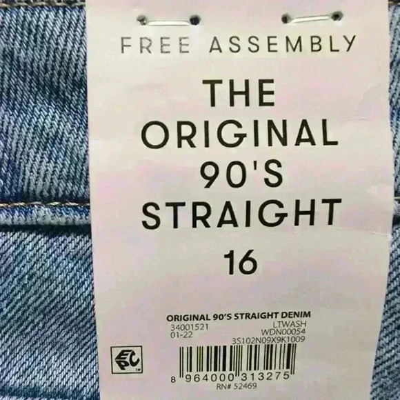 Free Assembly Womens Jeans 14, 16, 20 Original 90'S Denim Straight Leg High Rise - Picture 10 of 12